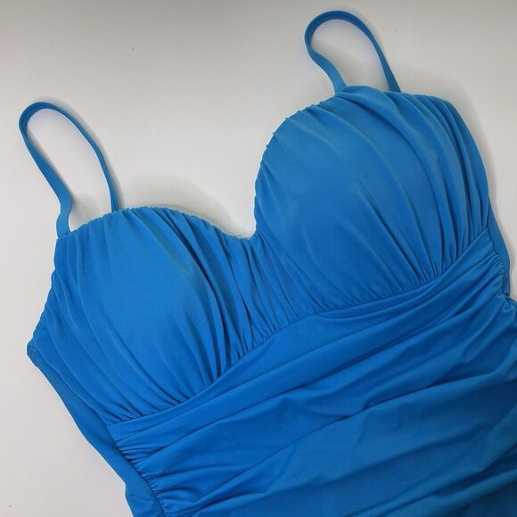 MIRACLESUIT Rialto Swimsuit Size 14 Slimming Shaper Ruched Blue Tummy Control - Picture 2 of 16